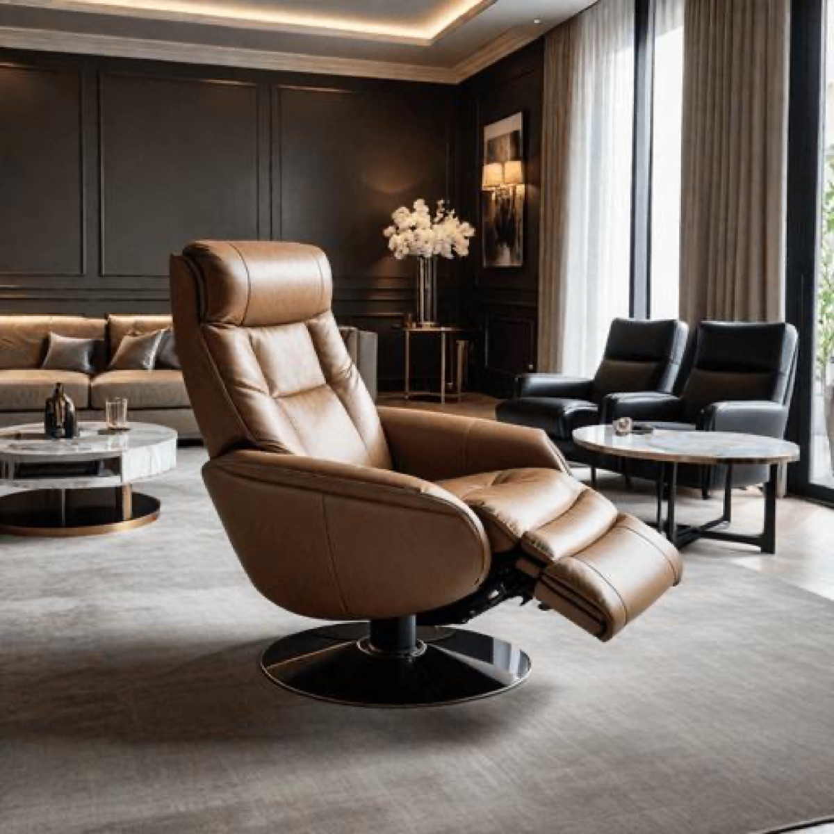 Luxury Leather Recliner Chair UK | Living Room Statement Seat Luxury Leather Recliner Chair UK